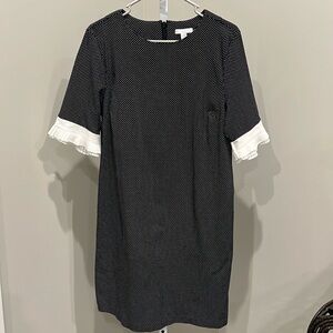 New York & Co B&W Polka Dot Ruffle Sleeve Dress